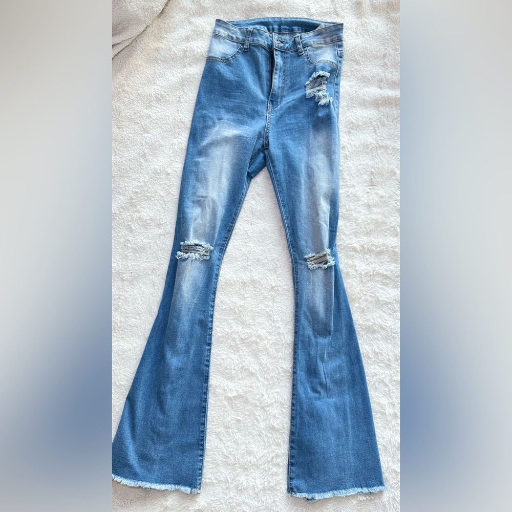 SHEIN Distressed Blue Flare Jeans